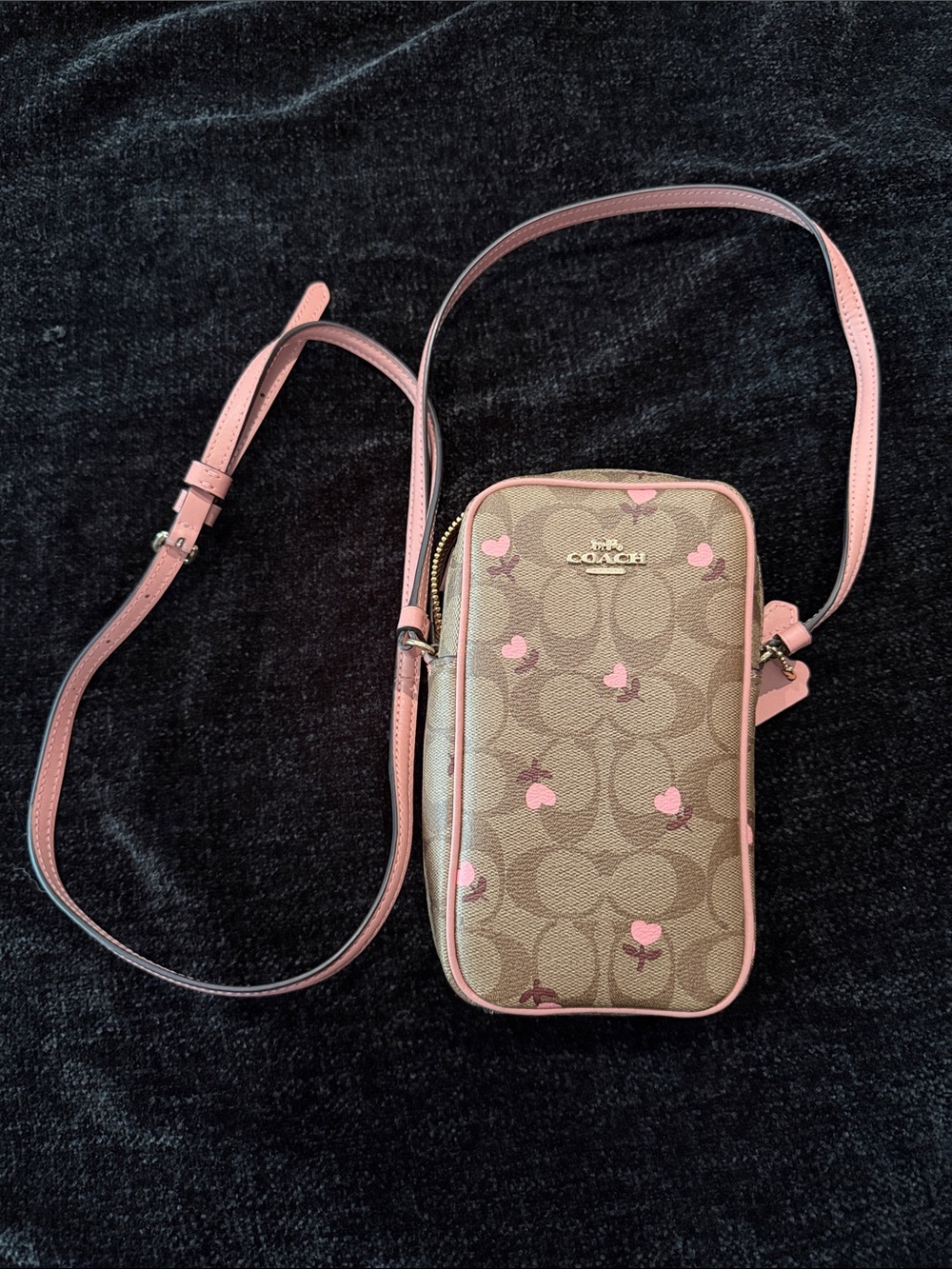 Coach Brown Signature Crossbody with Pink Accents